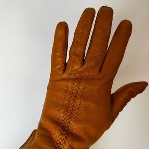 Vintage Cognac Leather Gloves | Made in Romania | Hand-Stitched